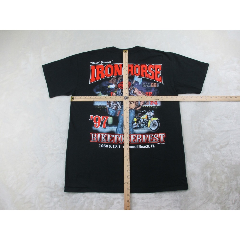 VINTAGE Iron Horse Saloon Shirt Mens Large Black Pumpkin Biketoberfest 97* - Picture 8 of 11